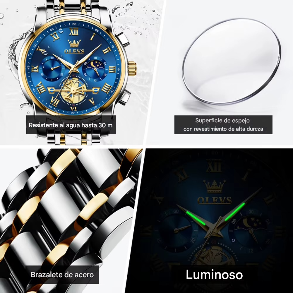 GOLDEN OLEVS - Reloj de lujo con múltiples funciones para hombre (Tiktok)