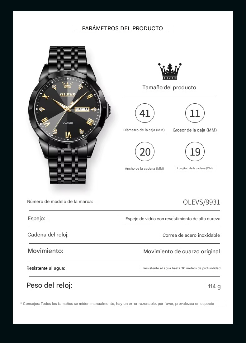 OLEVS-reloj de cuarzo con espejo de corte de diamante para hombre