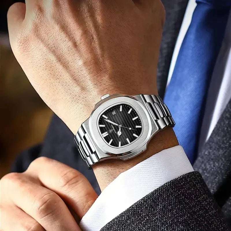 POEDAGAR – Reloj único con brazalete de acero integrado para hombre