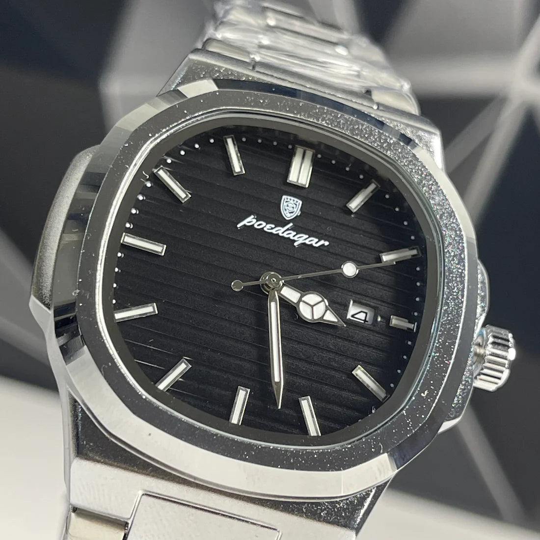 POEDAGAR – Reloj único con brazalete de acero integrado para hombre