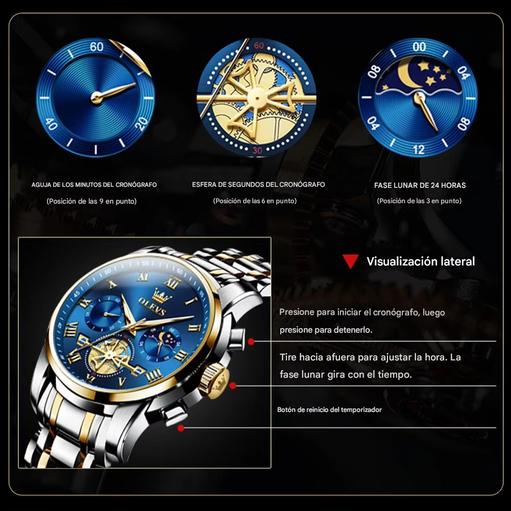 GOLDEN OLEVS -  Reloj de lujo con múltiples funciones para hombre