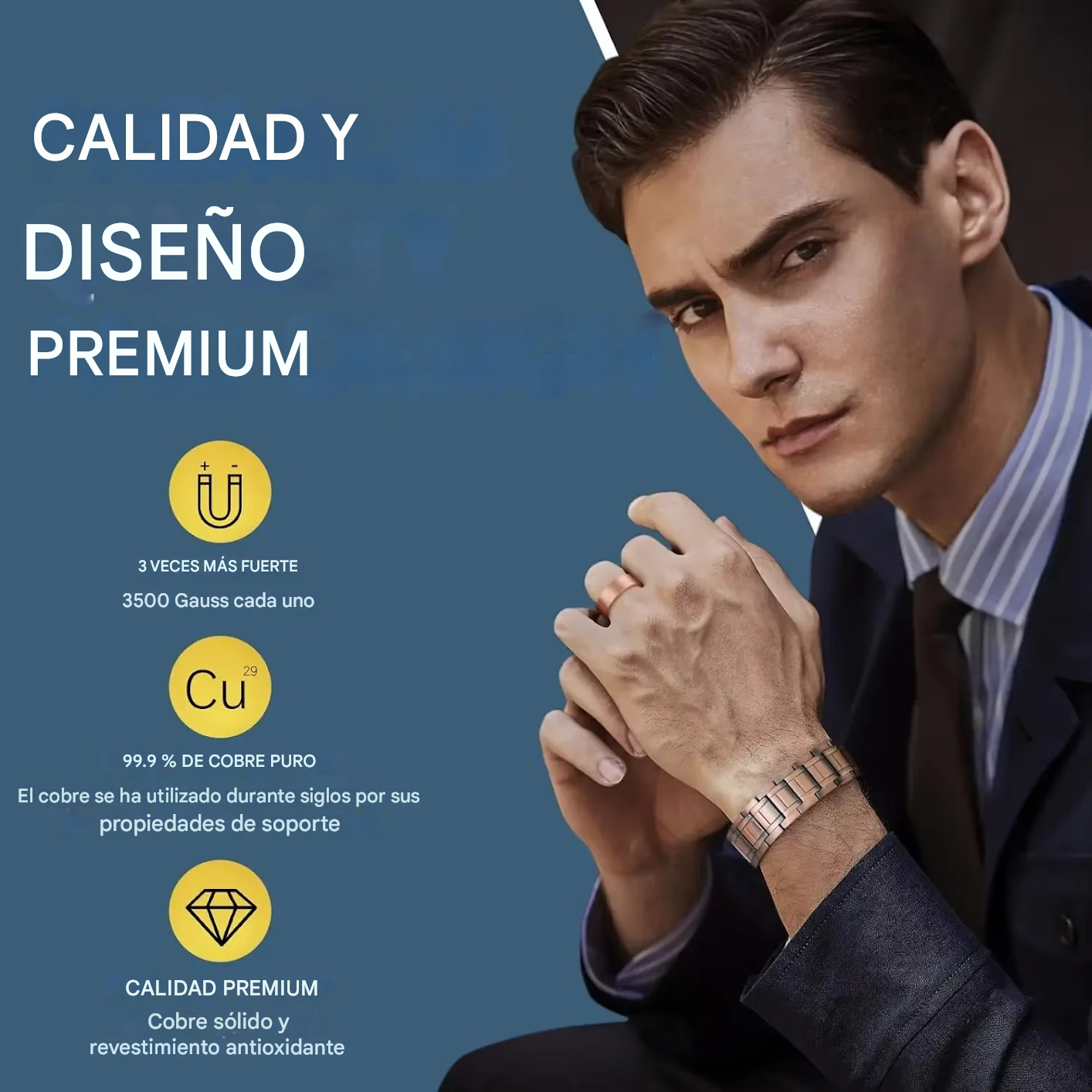 ARADOO 3X - Pulsera magnética de cobre para hombres