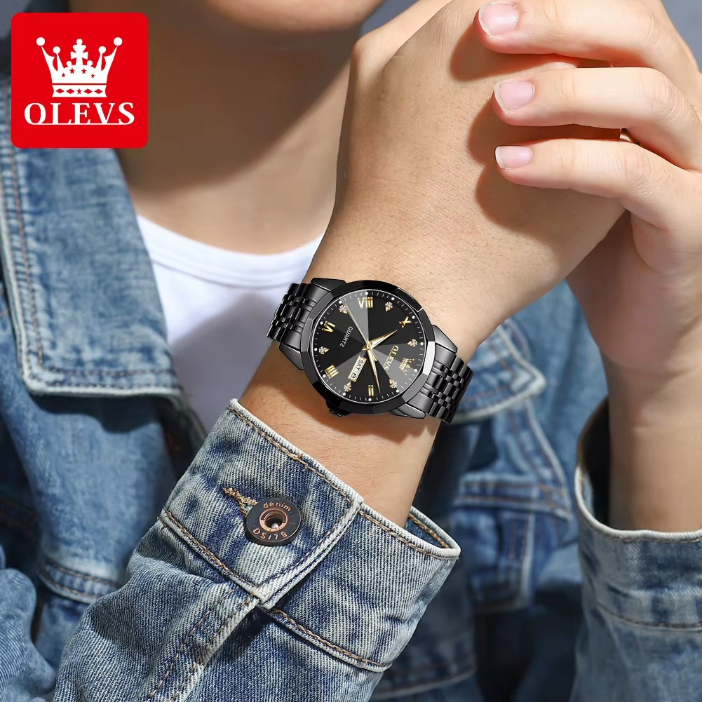 OLEVS-reloj de cuarzo con espejo de corte de diamante para hombre