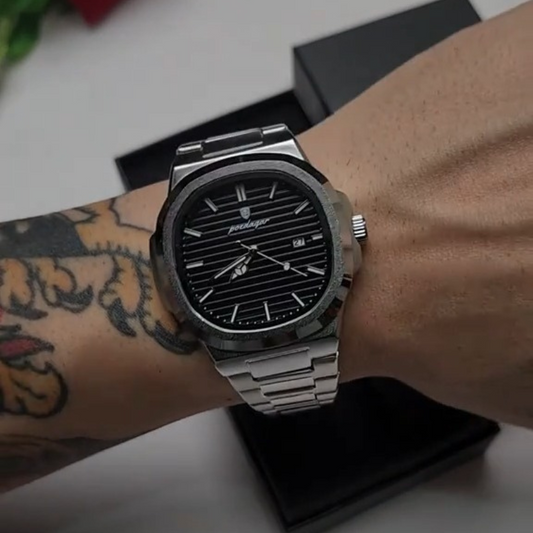 POEDAGAR – Reloj único con brazalete de acero integrado para hombre